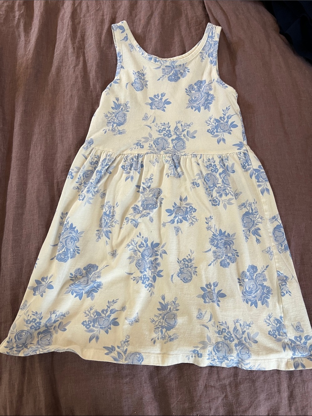 H&M Cream Tank Dress with Light Blue Floral Print